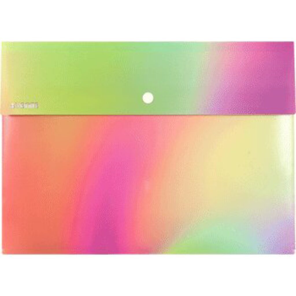 Конверт на кнопке  с рисунком А4 Rainbow (салатовая/розовая), 0,35мм