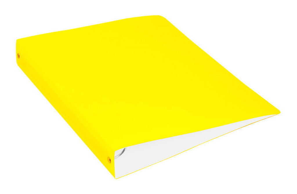 Папка 4 кольца 40мм 0,7 мм пластик А4 Double Neon, карман, желтая