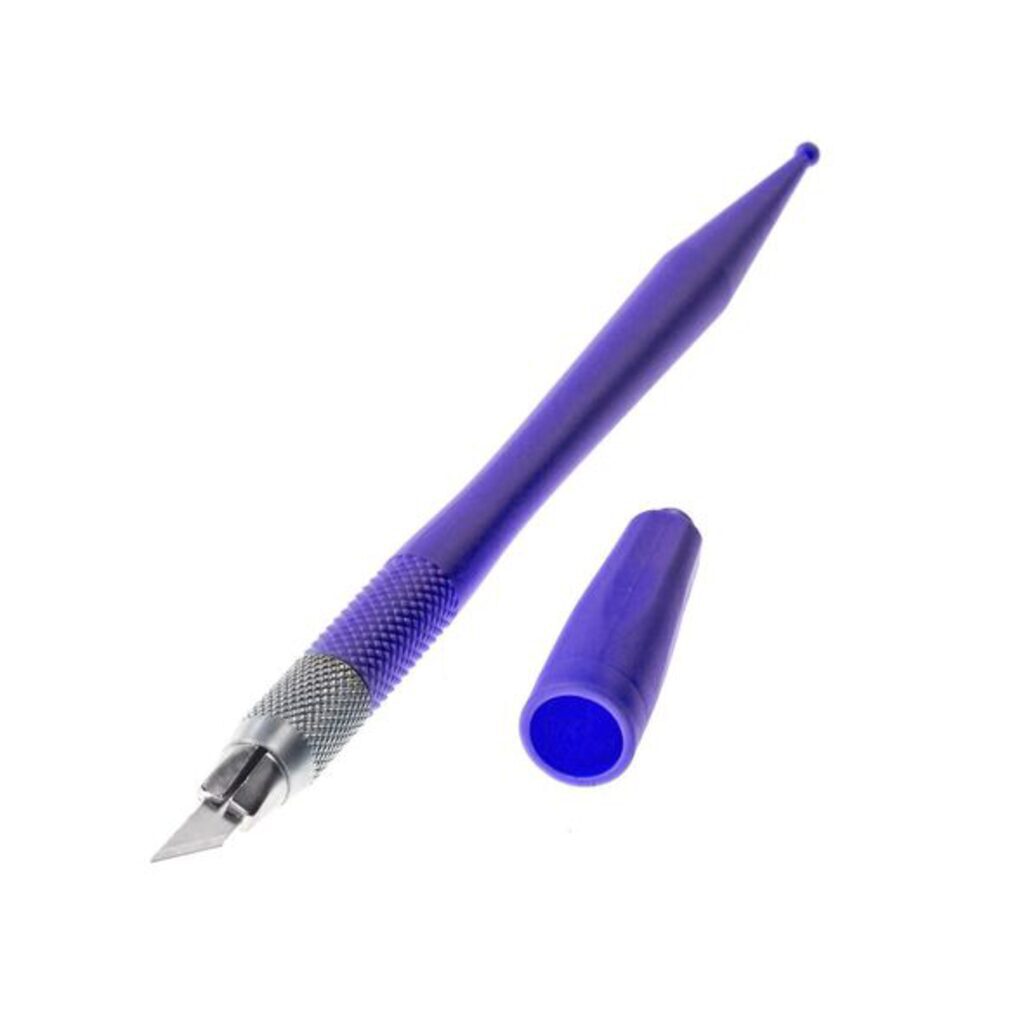 Нож -скальпель канцелярский Hatber 24 мм фиолетовый, противоскользящая ручка, 8зап.лезвий