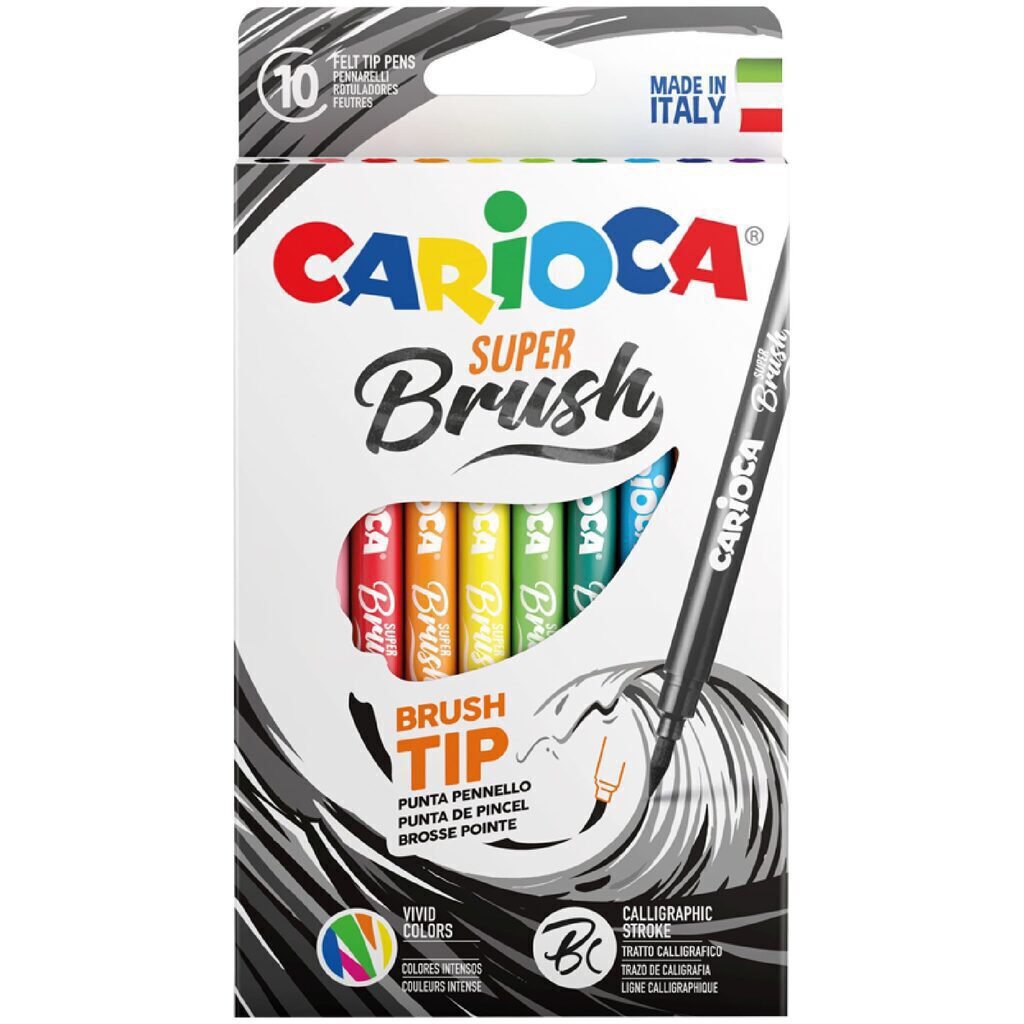 Фломастеры кистевидные 10цв "Carioca Super Brush", смываемые