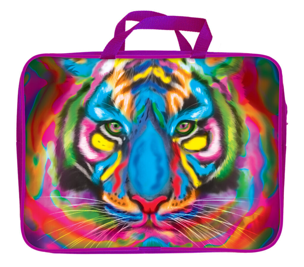 Папка А4 (360*270*80) с ручками, молния, ткань "Разноцветный тигр"