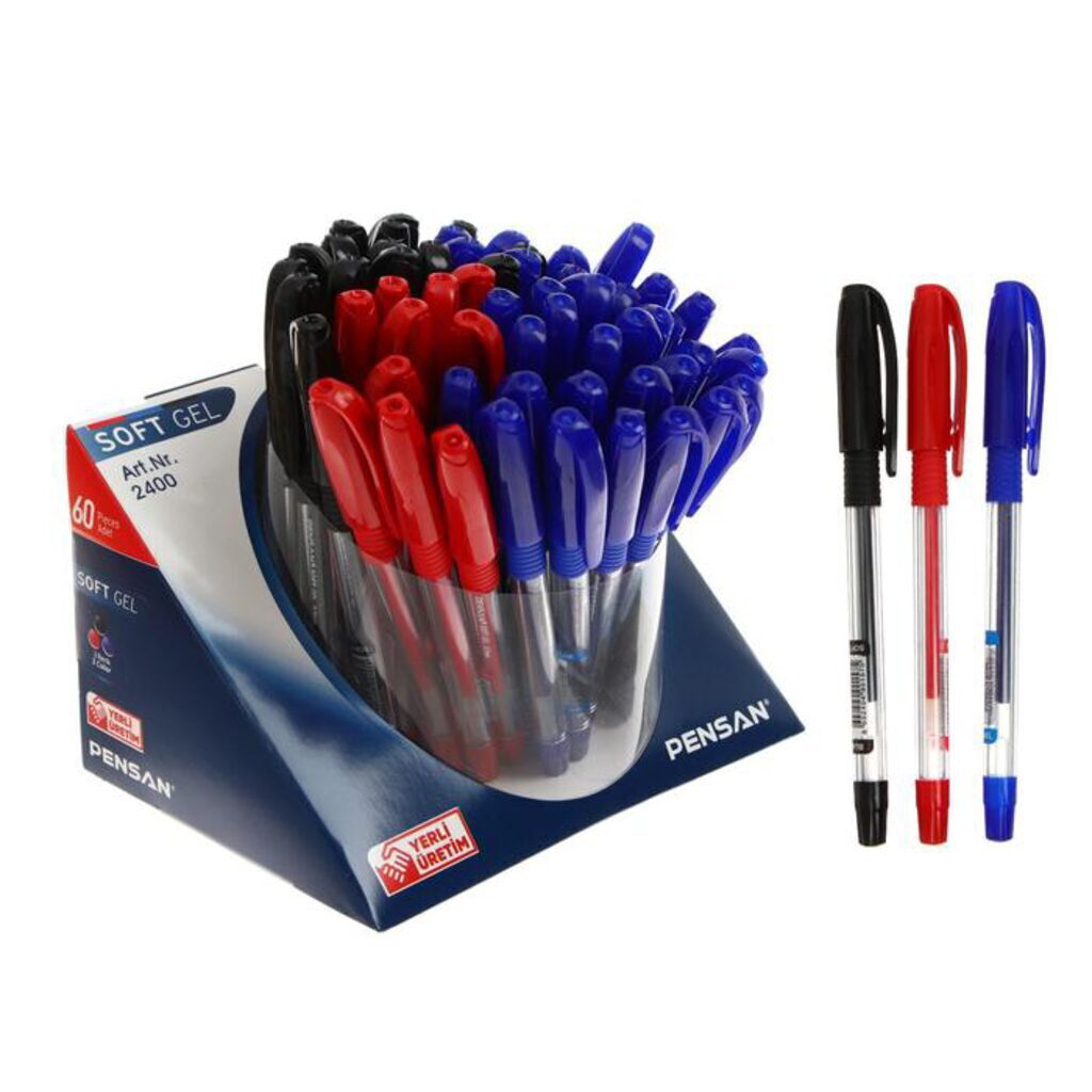 Ручка гелевая PENSAN SOFT GEL 0,7мм, синяя, черная, красная, рез.грип/ 60шт.дисплей/