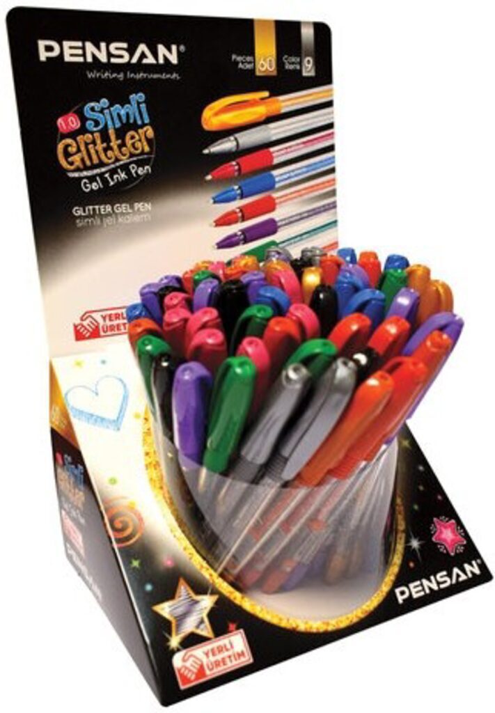 Ручка гелевая PENSAN GLITTER GEL 1мм, металлик, цв.чернил-ассорти 9цв./ 60шт.дисплей/