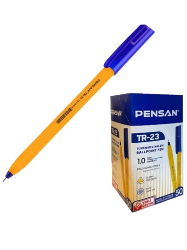 Ручка шар. PENSAN "TR-23" , 1мм, синяя, трехгранный желтый корпус