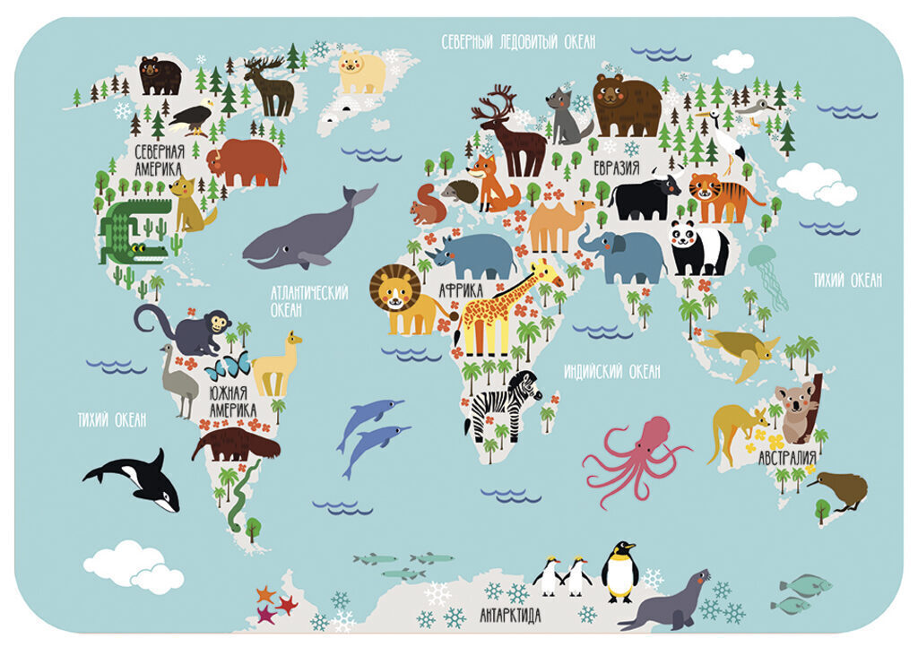 Настольное покрытие д/лепки 33*23см "Карта Мира с животными"