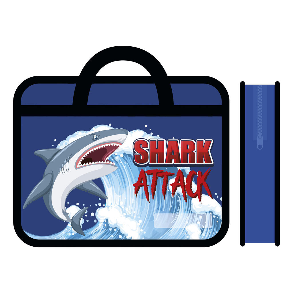 Папка А4 (330*260*75) с ручками, молния, пластик "Shark attack"