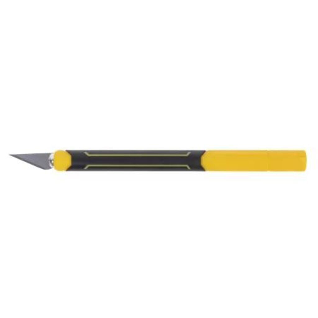 Нож -скальпель канцелярский Hatber 37 мм желтый, противоскользящая ручка, 3зап.лезвия