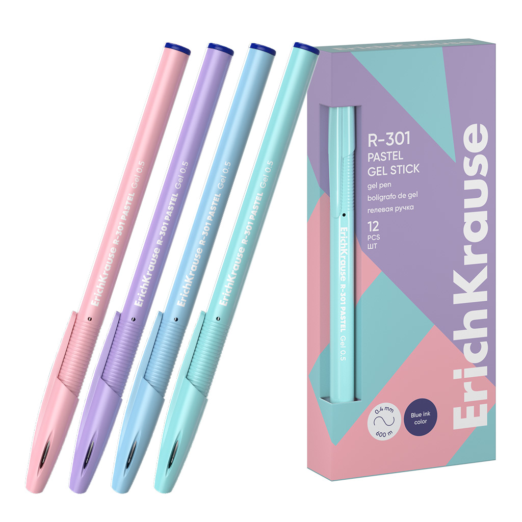 Ручка гелевая ErichKrause R-301 Gel Stick Pastel  0.5, цвет чернил синий (в коробке по 12 шт.)