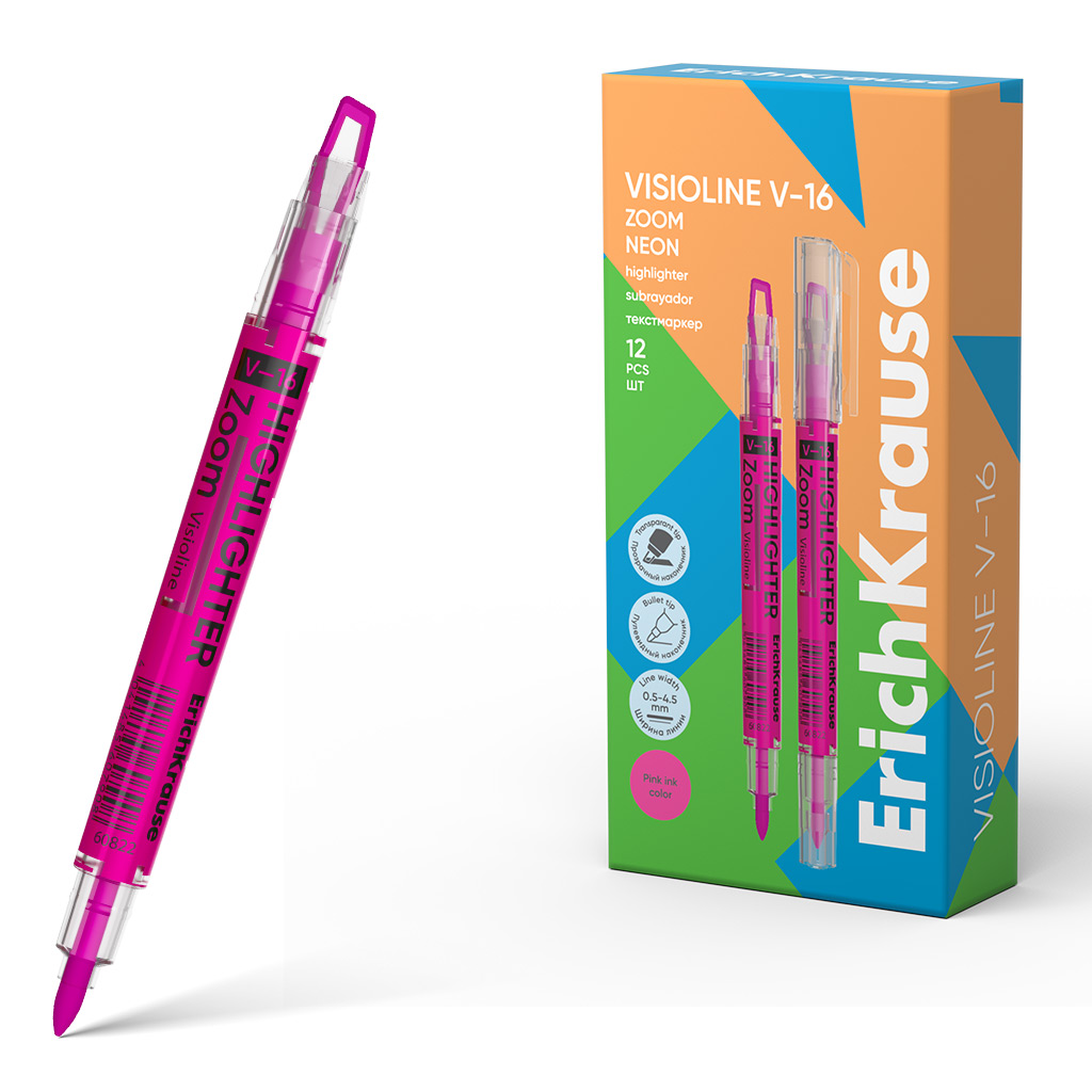 Текстовыделитель EK Visioline V-16 Zoom Neon 0,5 - 4,5мм, розовый, двухсторонний
