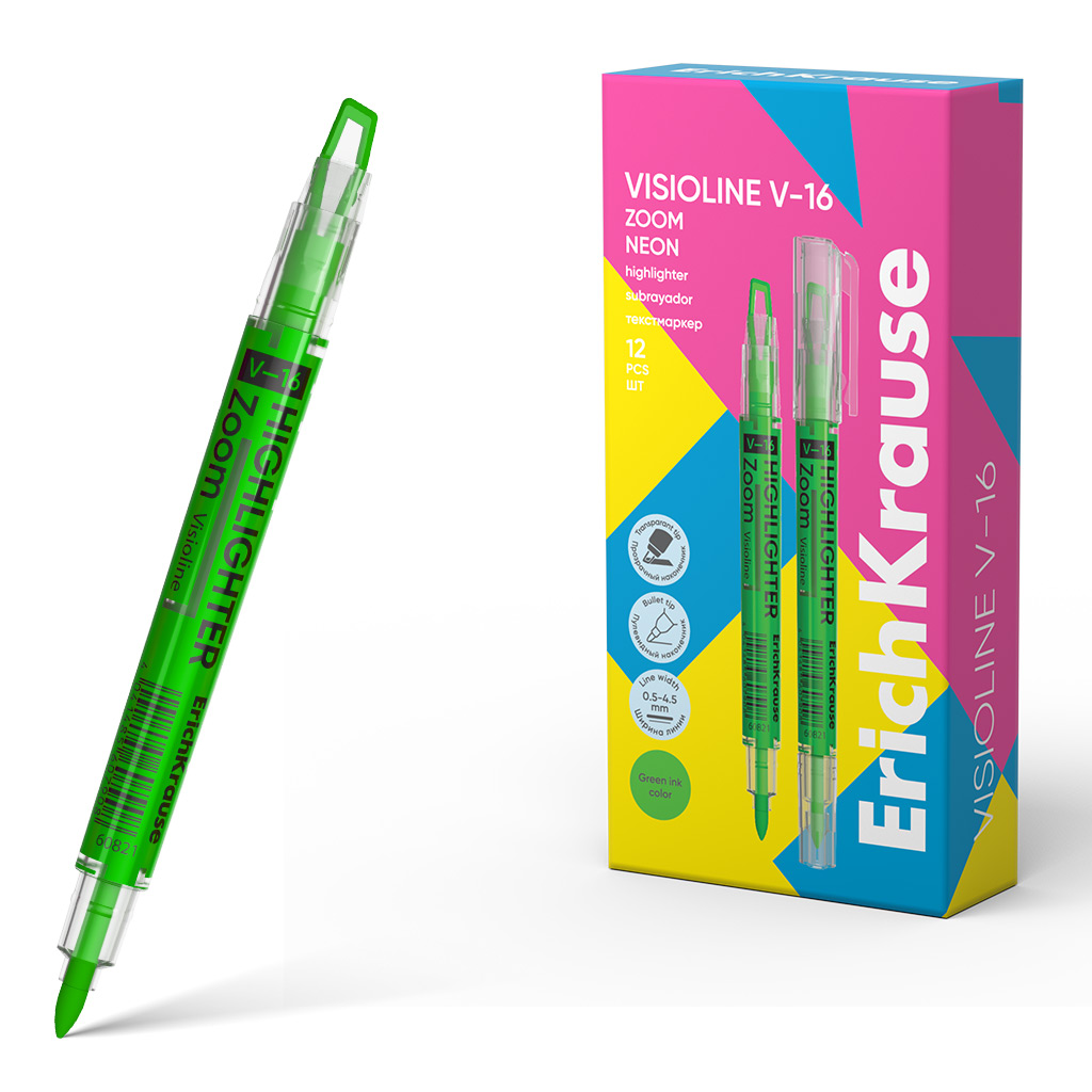 Текстовыделитель EK Visioline V-16 Zoom Neon 0,5 - 4,5мм, зеленый, двухсторонний