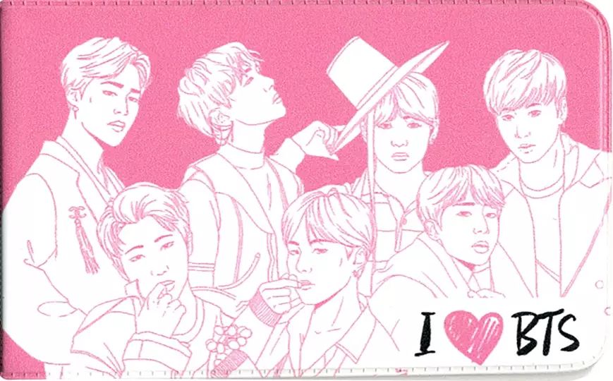 Обложка для пропуска/проездного "I love BTS", 21*6см, ПВХ , на 2 карты