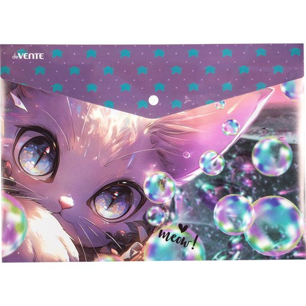 Конверт на кнопке  с рисунком А4 Lovely Cat, 0,18мм, непрозрачная