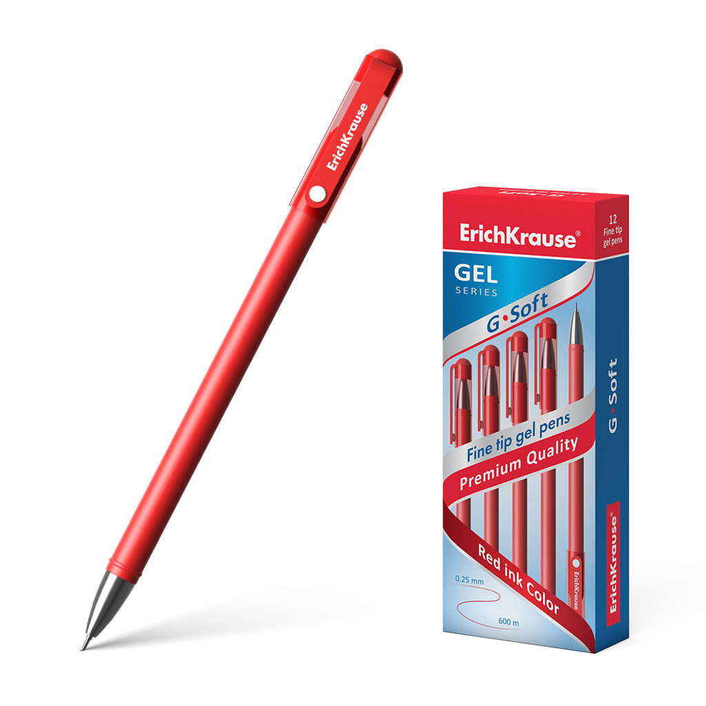 Ручка гелевая EK G-SOFT красная, 0,38мм, красный корпус, покрытие Soft touch