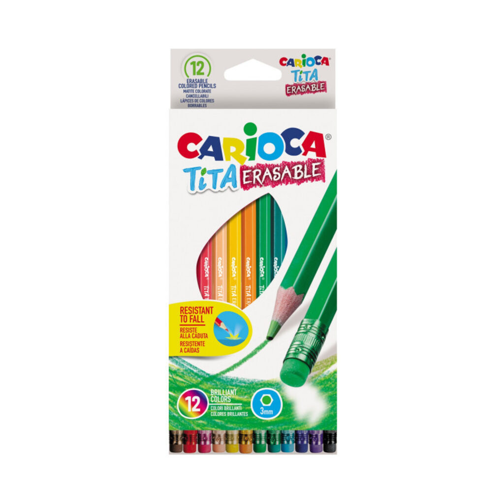 Карандаши цвет. 12цв  Carioca Tita Erasable шестигр., пластик, с ластиком, стираемые